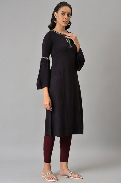 Purple Round Neck Winter kurta - wforwoman