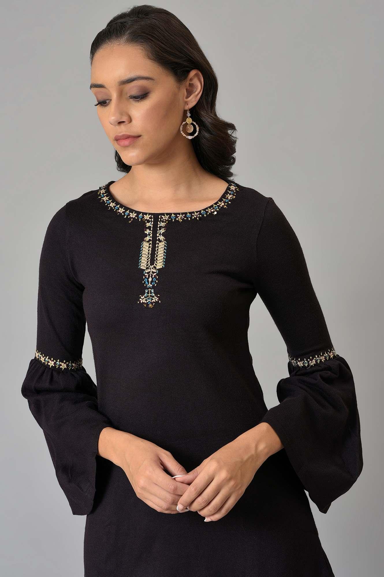 Purple Round Neck Winter kurta - wforwoman