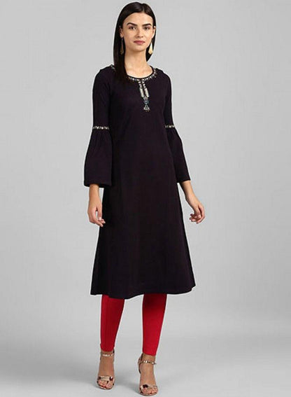 Purple Round Neck Winter kurta - wforwoman