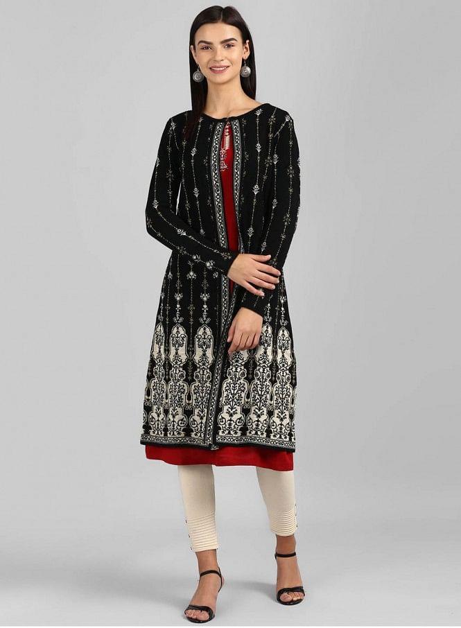 Purple Round Neck Winter kurta - wforwoman