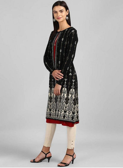 Purple Round Neck Winter kurta - wforwoman