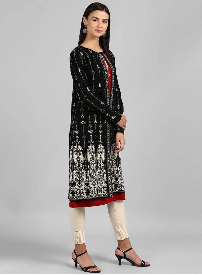 Purple Round Neck Winter kurta - wforwoman