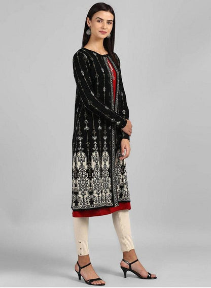 Purple Round Neck Winter kurta - wforwoman