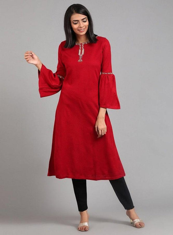 Red Round Neck Winter kurta
