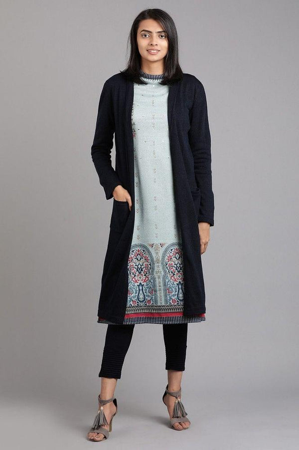 Blue Mandarin Neck Yarn-dyed Winter kurta