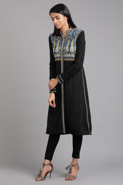 Grey Mandarin Neck Solid Winter kurta - wforwoman