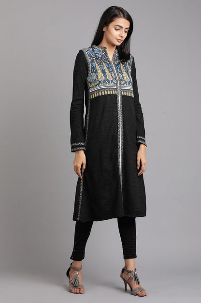 Grey Mandarin Neck Solid Winter kurta - wforwoman