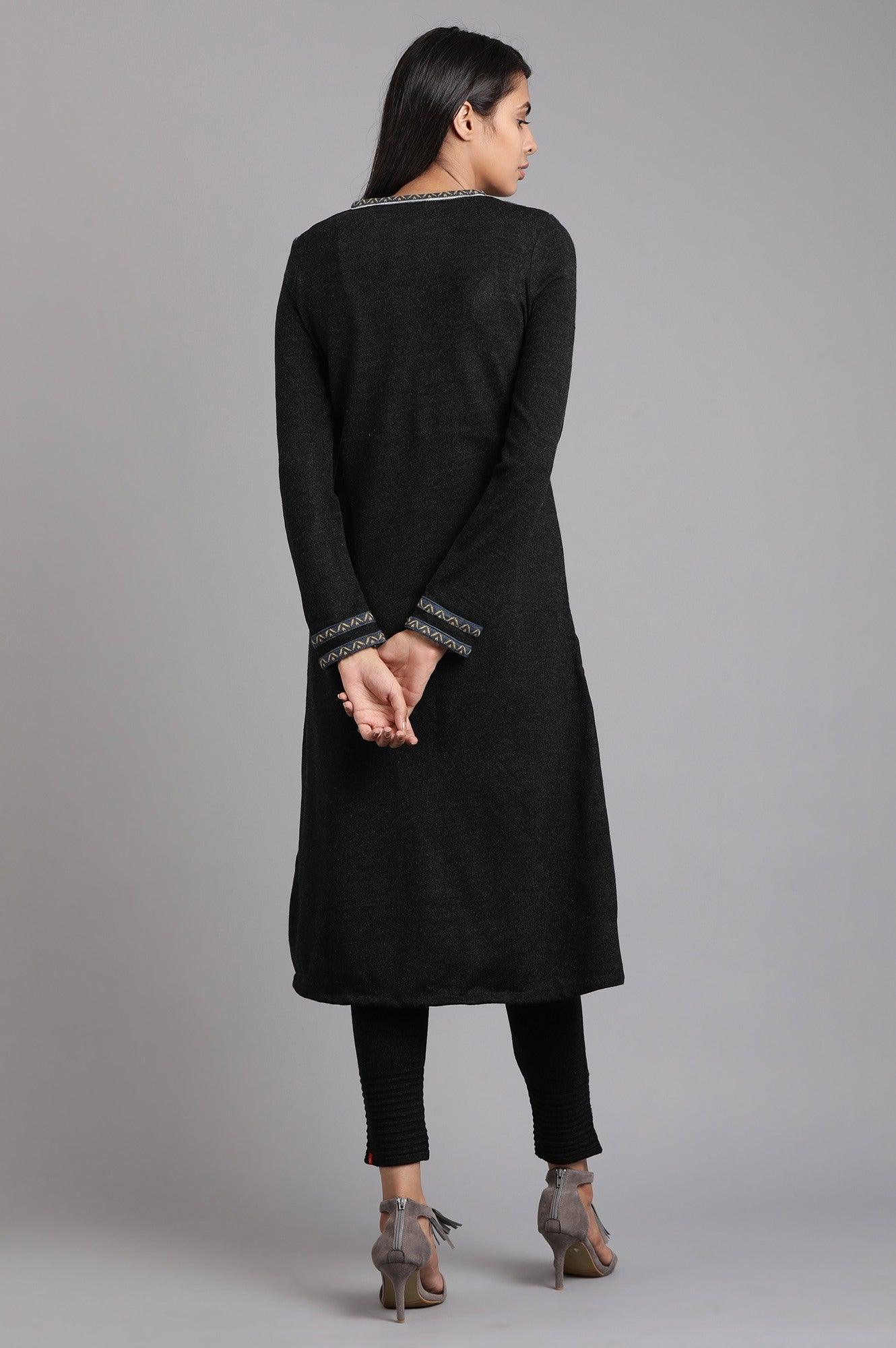 Grey Mandarin Neck Solid Winter kurta - wforwoman