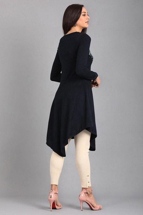 Blue Round Neck Solid Winter kurta