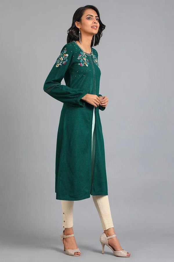 Green Round Neck Winter kurta