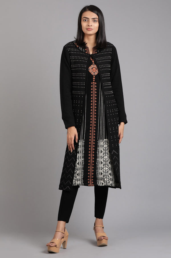 Black Round Neck Yarn-dyed Winter kurta