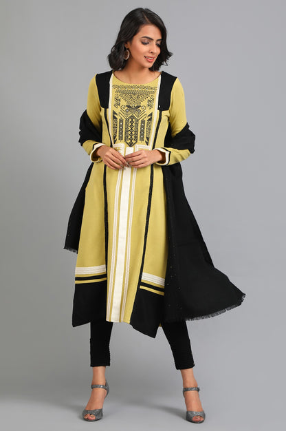 Green Round Neck Solid Winter kurta