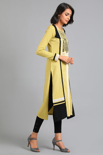 Green Round Neck Solid Winter kurta