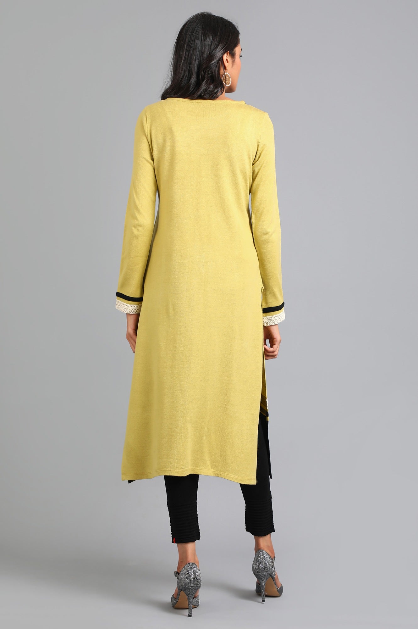 Green Round Neck Solid Winter kurta