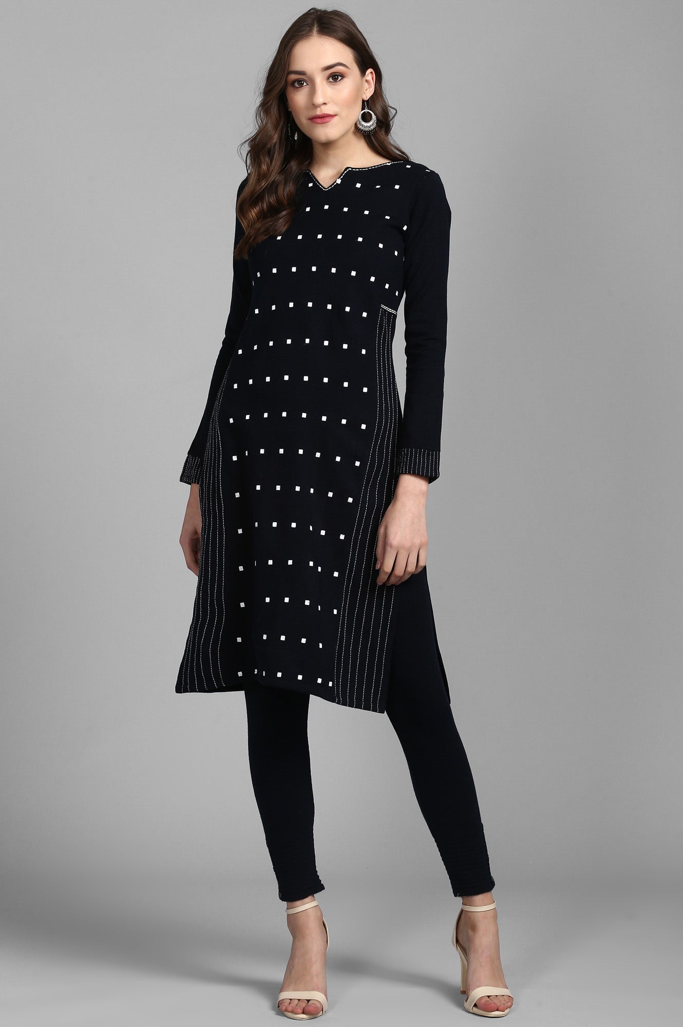 Blue Mandarin Neck Solid Winter kurta