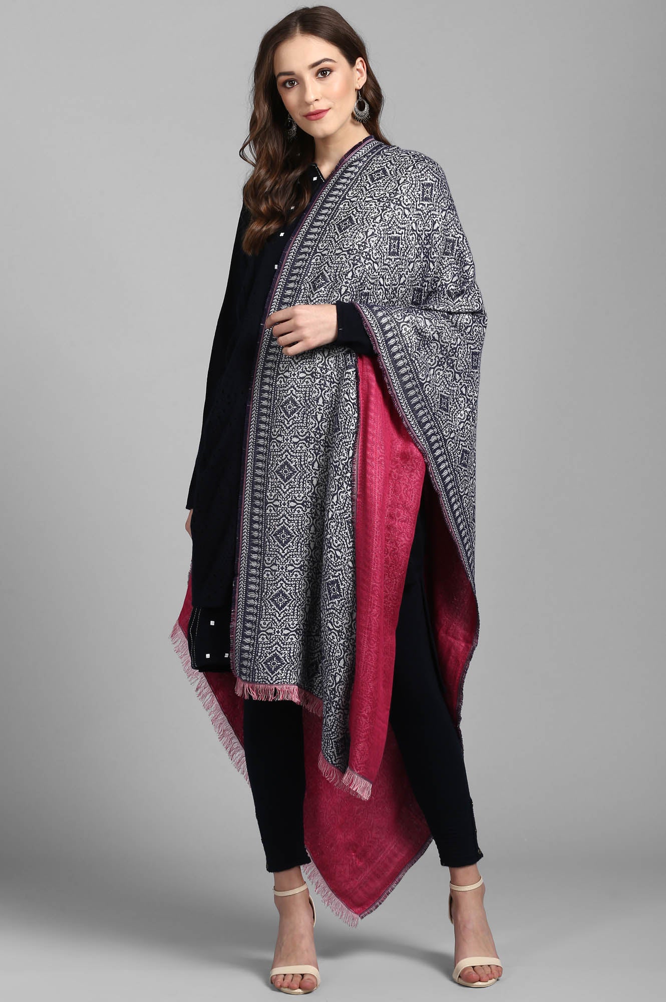 Blue Mandarin Neck Solid Winter kurta