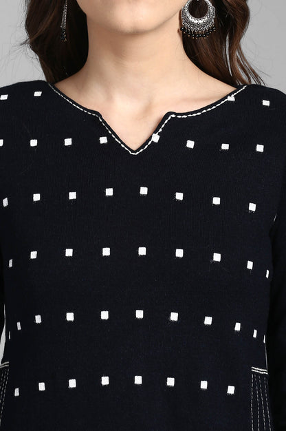 Blue Mandarin Neck Solid Winter kurta