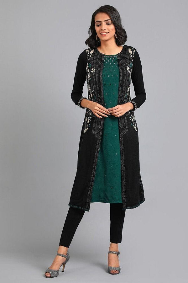 Black Round Neck Yarn-dyed Winter kurta