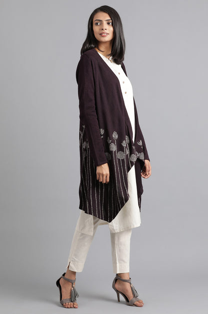 Purple Round Neck Knitted Cardigan