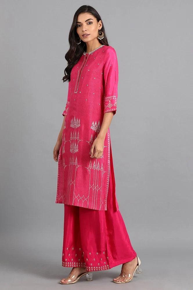 Pink Round Neck Printed kurta - wforwoman