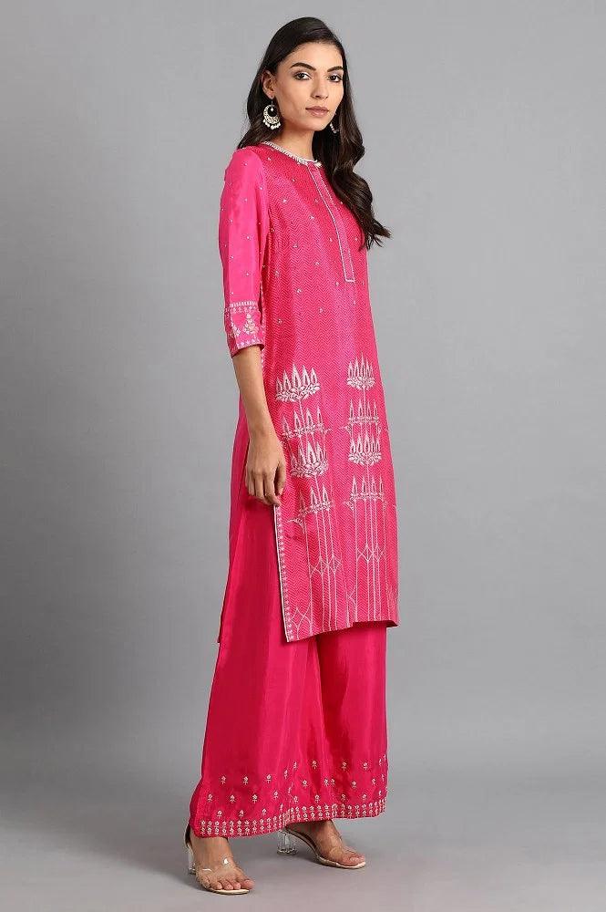 Pink Round Neck Printed kurta - wforwoman