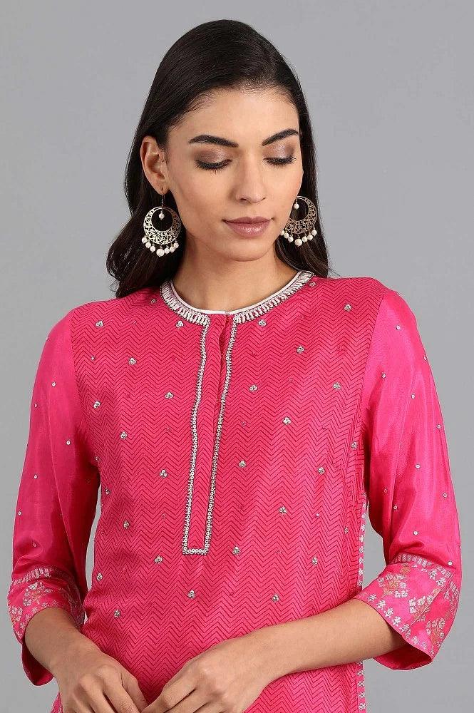 Pink Round Neck Printed kurta - wforwoman