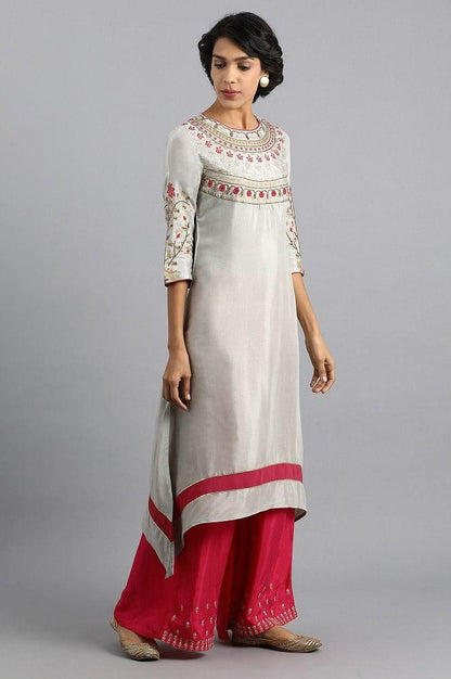 Grey Round Neck Embroidered kurta - wforwoman