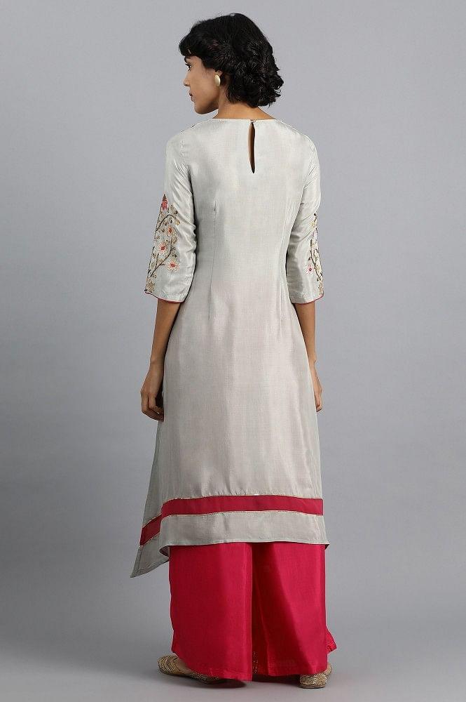 Grey Round Neck Embroidered kurta - wforwoman