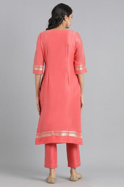 Peach Round Neck Chanderi kurta - wforwoman