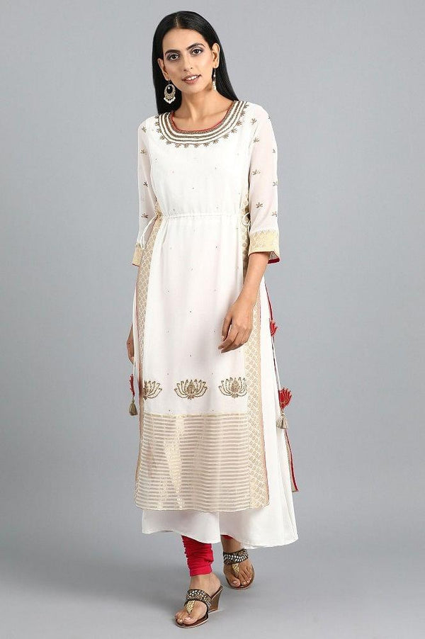 Ecru Round Neck Layered kurta