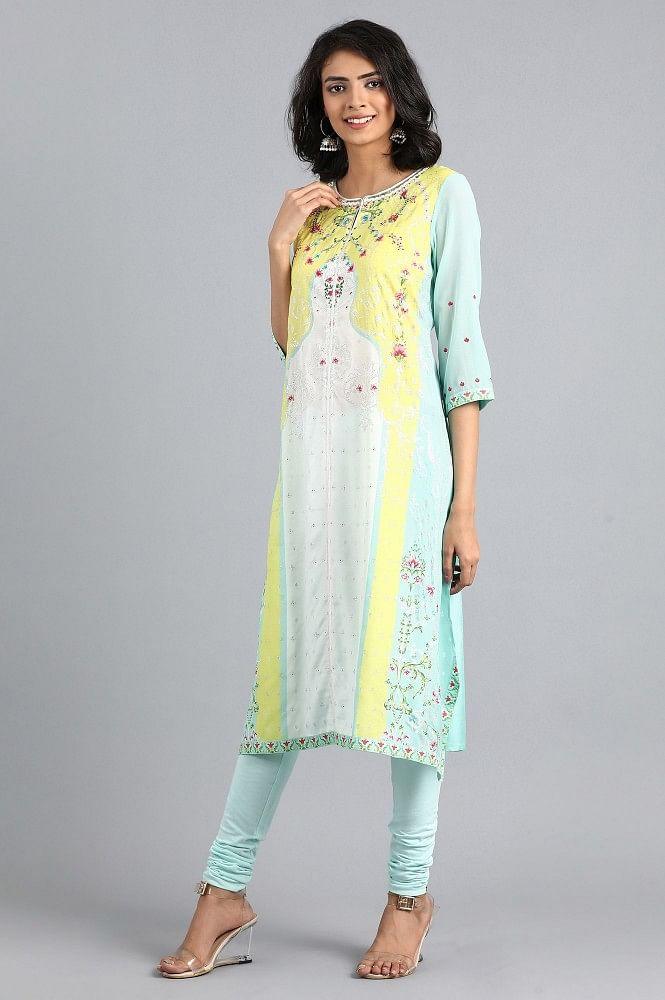 Green Round Neck Printed kurta - wforwoman