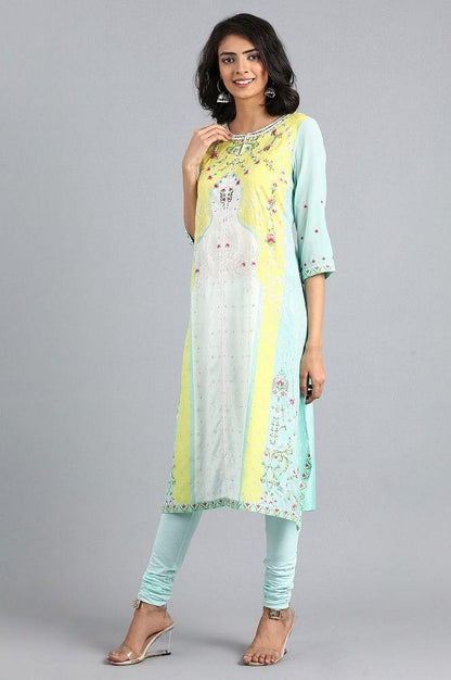 Green Round Neck Printed kurta - wforwoman