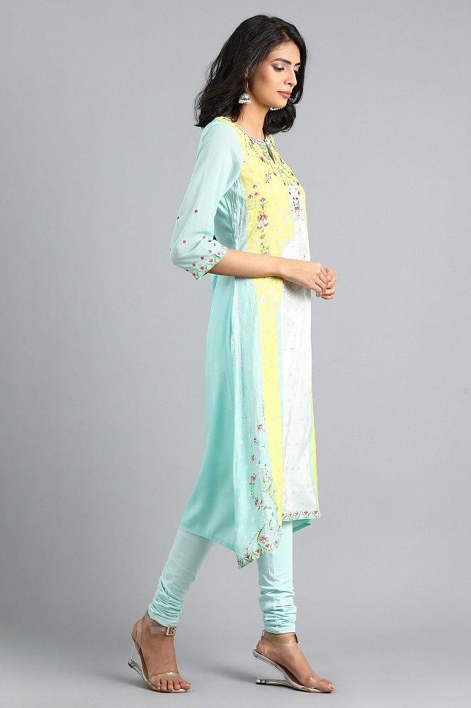 Green Round Neck Printed kurta - wforwoman