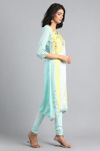 Green Round Neck Printed kurta - wforwoman