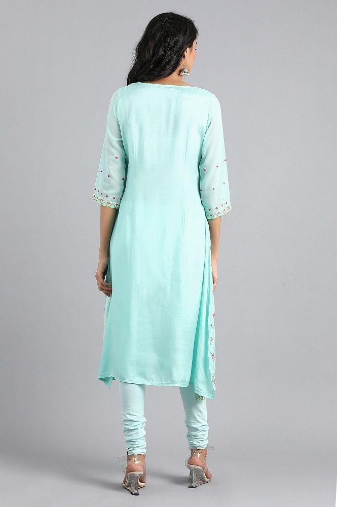 Green Round Neck Printed kurta - wforwoman