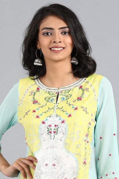 Green Round Neck Printed kurta - wforwoman