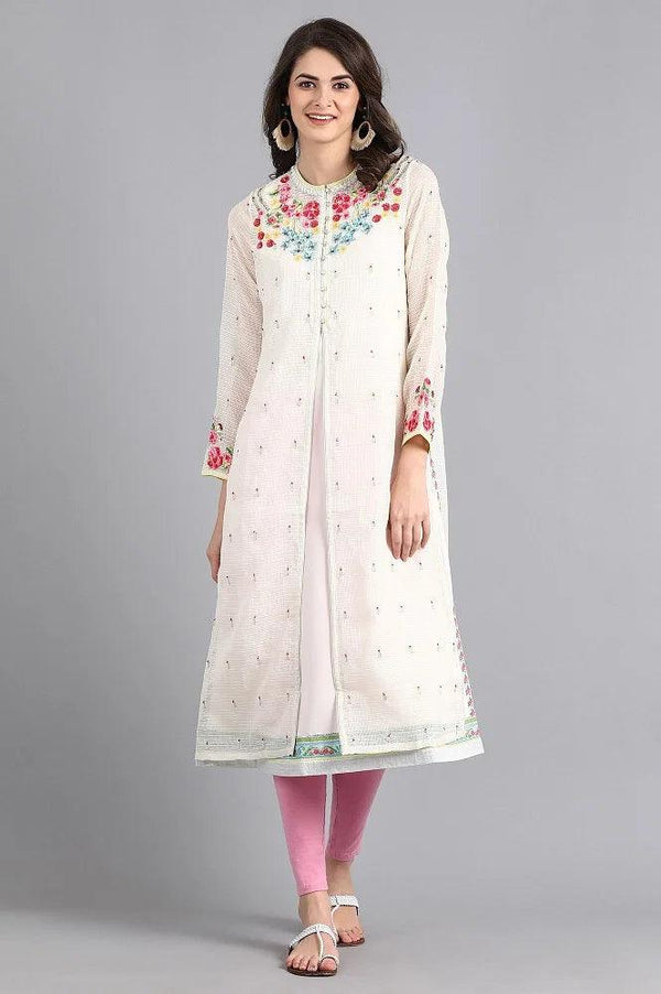 Ecru Mandarin Neck Printed kurta