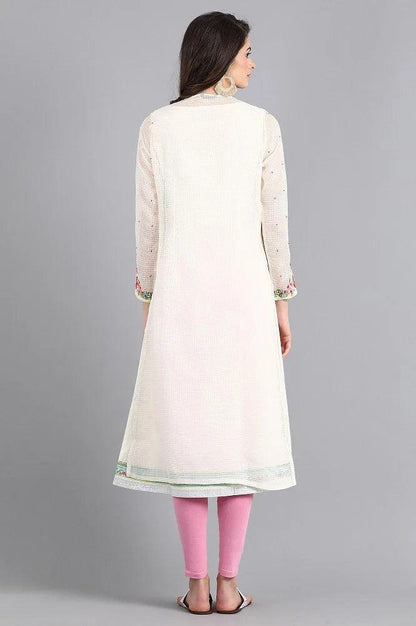 Ecru Mandarin Neck Printed kurta - wforwoman