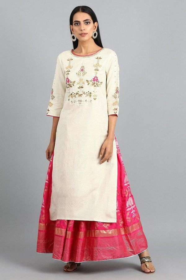 Ecru Round Neck Embroidered kurta