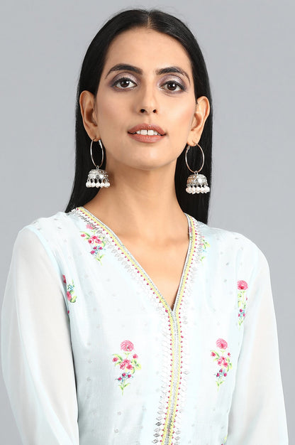 Blue V-Neck Printed kurta