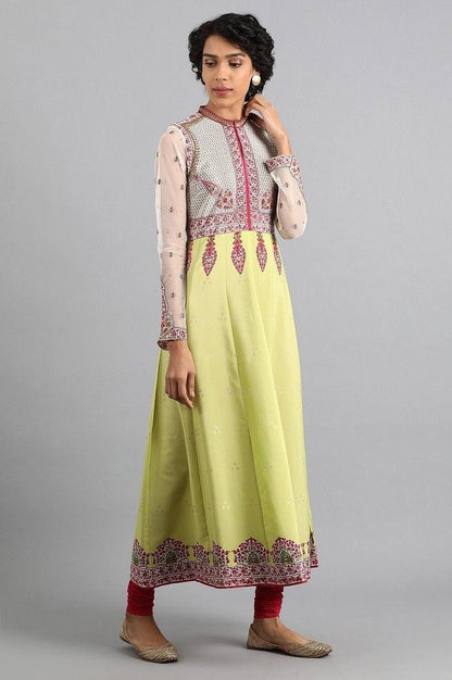 Green Mandarin Neck Printed kurta - wforwoman