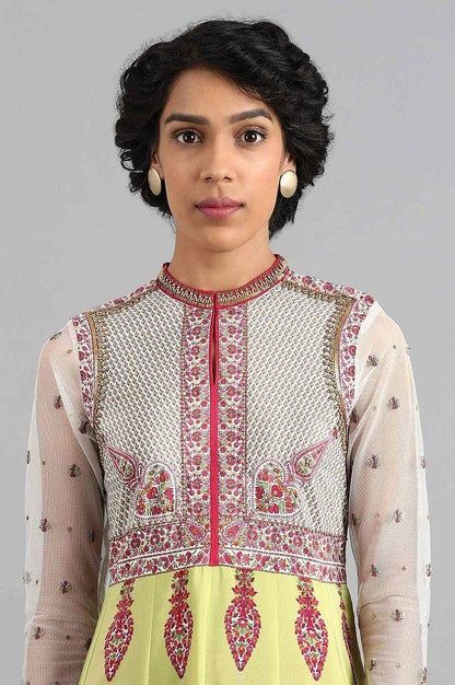 Green Mandarin Neck Printed kurta - wforwoman