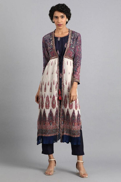 Blue Shawl Neck Printed kurta - wforwoman