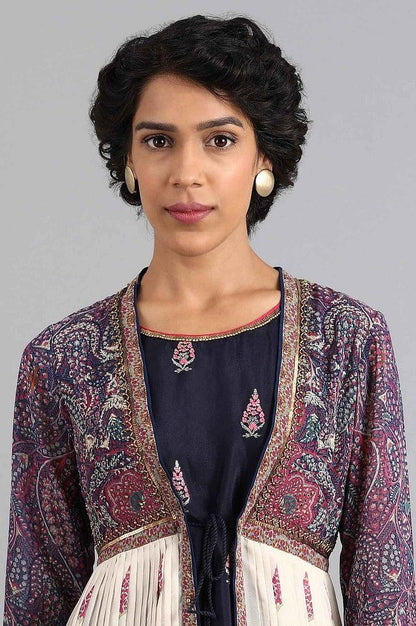 Blue Shawl Neck Printed kurta - wforwoman