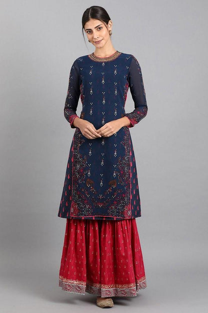 Blue Round Neck Printed kurta - wforwoman