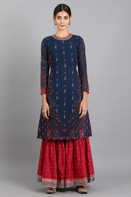 Blue Round Neck Printed kurta - wforwoman