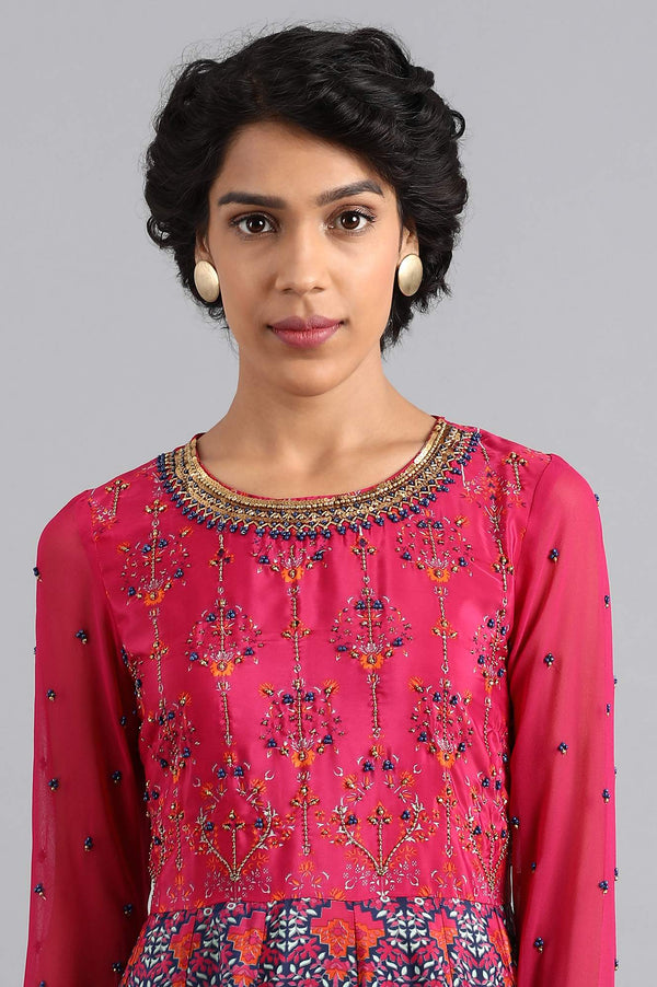 Pink & Blue Round Neck Flared kurta