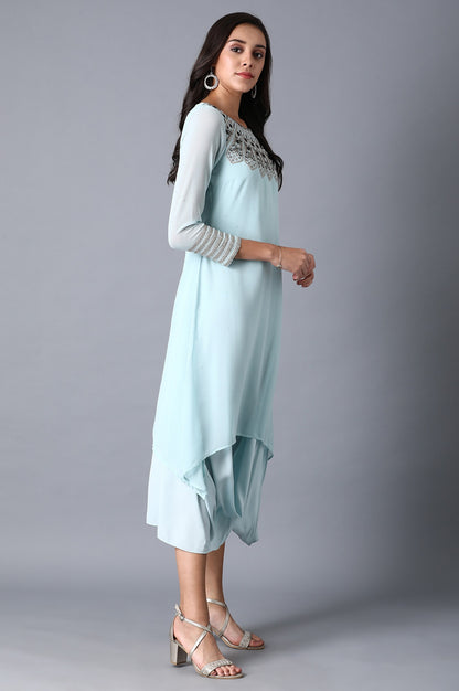 Blue Round Neck Embellished kurta