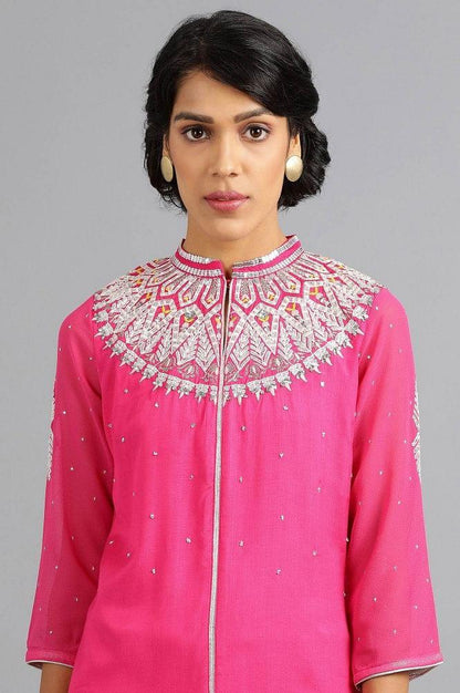 Pink Mandarin Neck Embellished kurta - wforwoman