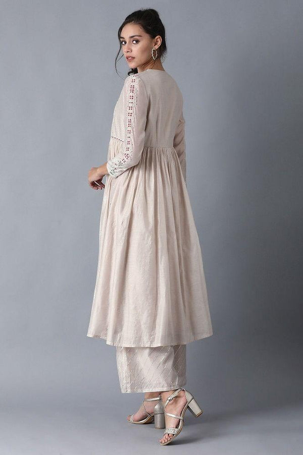 Beige Round Neck Printed kurta